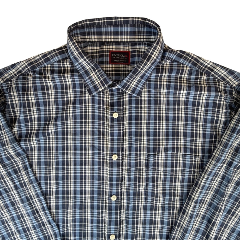 UNTUCKit Mens XXXL Blue Plaid Performance Stretch Button Down Shirt Nylon Blend